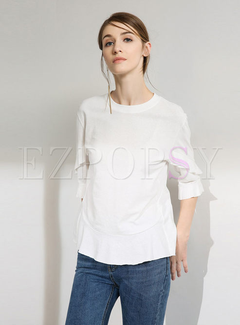 White Casual O-neck Half Sleeve T-shirt