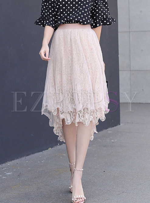 Pure Color Elastic Waist Pleated Ball Gown Skirt
