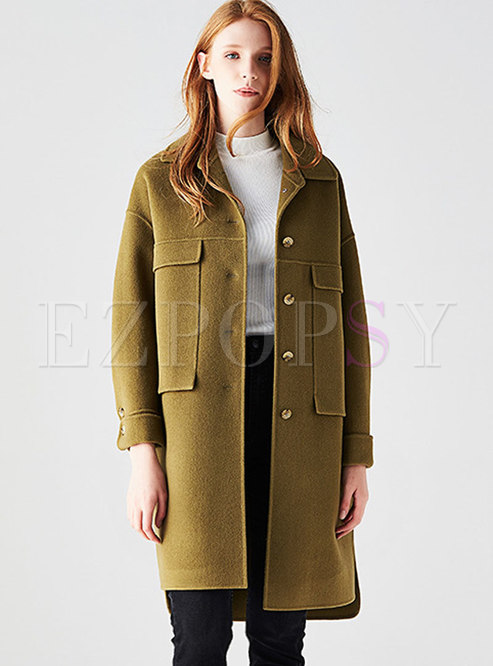 Fashionable Light Green Turn-down Collar Wool Coat 