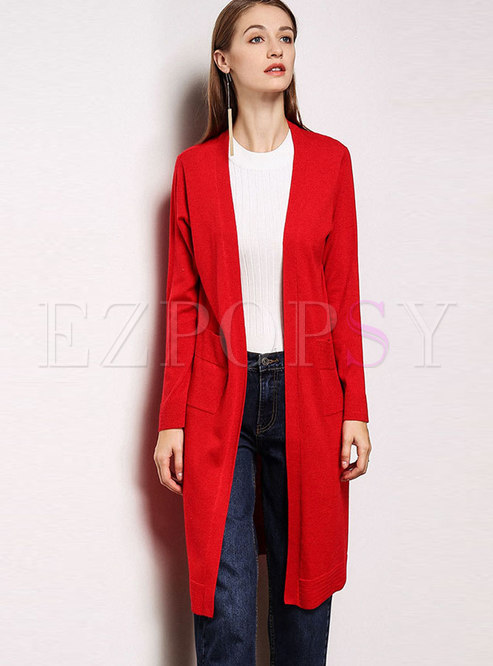 Trendy Solid Color Wool Loose Knitted Cardigan