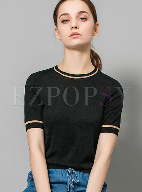 Stylish Color-blocked O-neck Sheath T-shirt