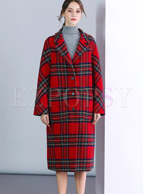 Outwear | Jackets/Coats | Autumn Red Plaid Lapel Single-breasted ...