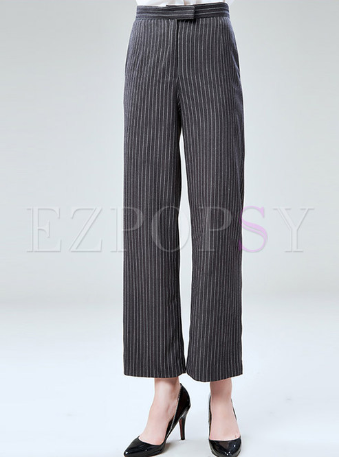 Black Striped High Waist Straight Wide Leg Pants