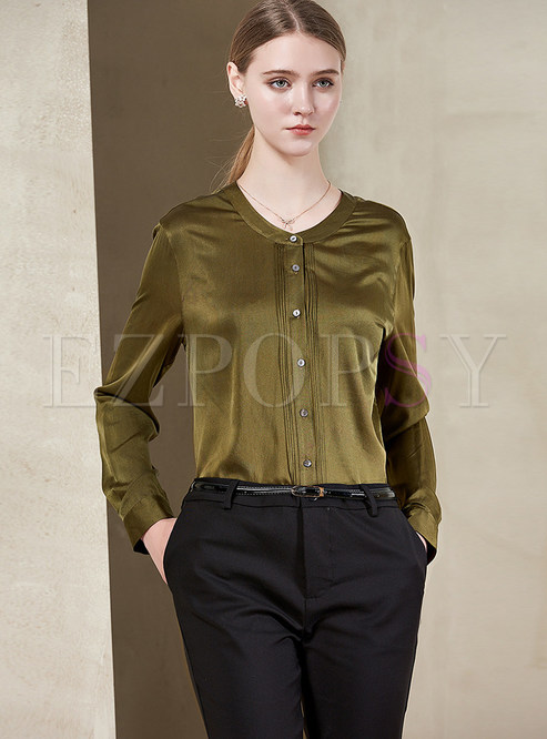 Tops | Blouses | Fashion Green Silk Blouse With Single-breasted Detail