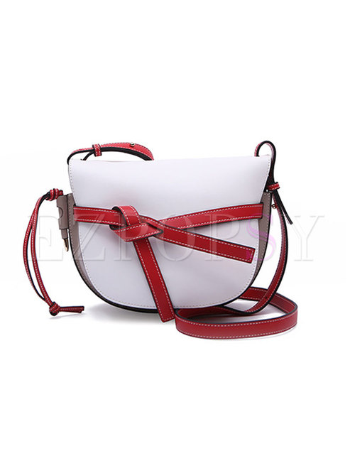 Trendy Color-Blocked Bowknot Crossbody Bag