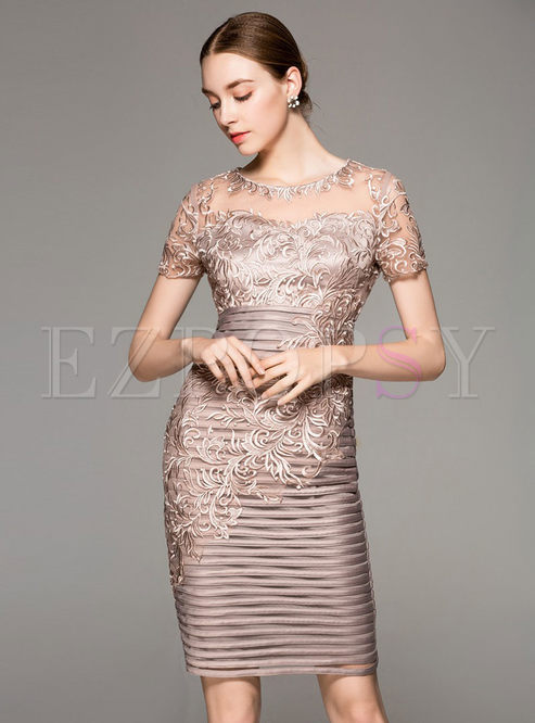 Sexy Pure Color Embroidered Sheath Dress