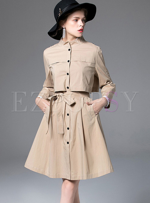 Pure Color Standing Collar Single-breasted Trendy Coat