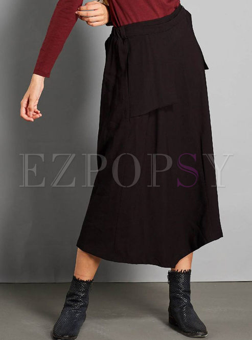 Pure Color High Waist Asymmetric Long Skirt