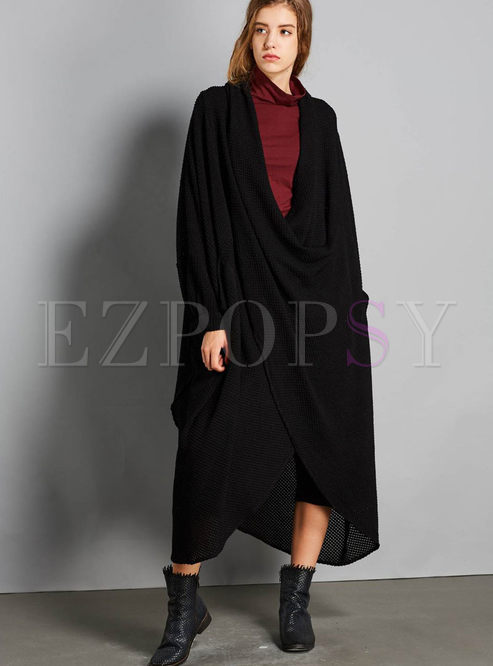 Chic Black Plus Size Deep V-neck Asymmetric Knitted Dress