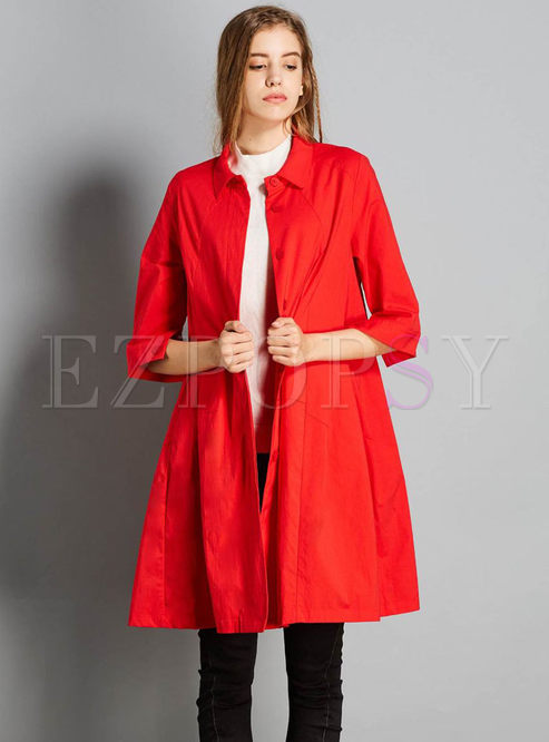 Pure Color Lapel Single-breasted Half Sleeve Trench Coat