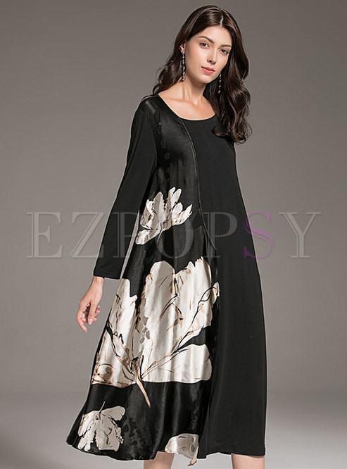 Casual Crew-neck Stereoscopic Pattern Shift Knitted Dress