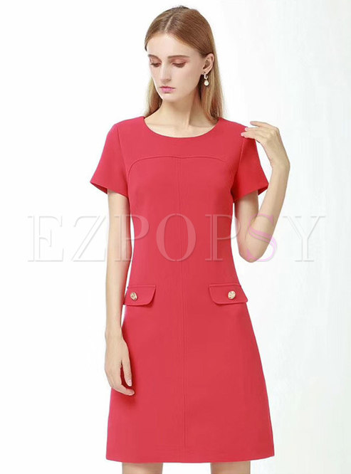 Brief Red O-neck Slim Mini Dress