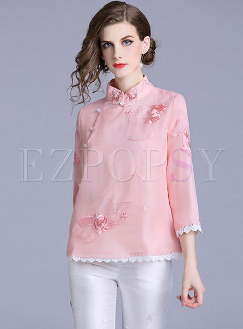 Chic Splicing Embroidered Single-breasted Short Coat