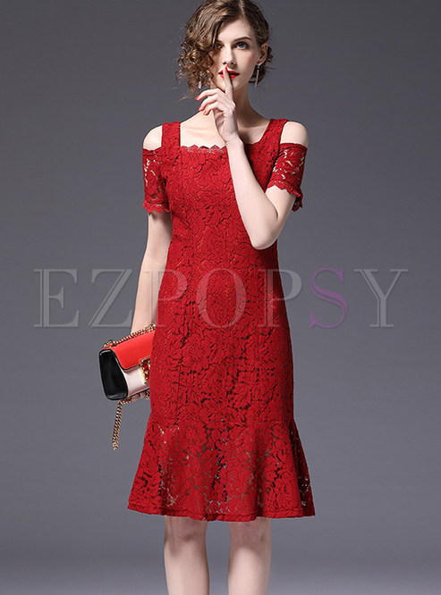 Sexy Off Shoulder Lace Sheath Cocktail Dress