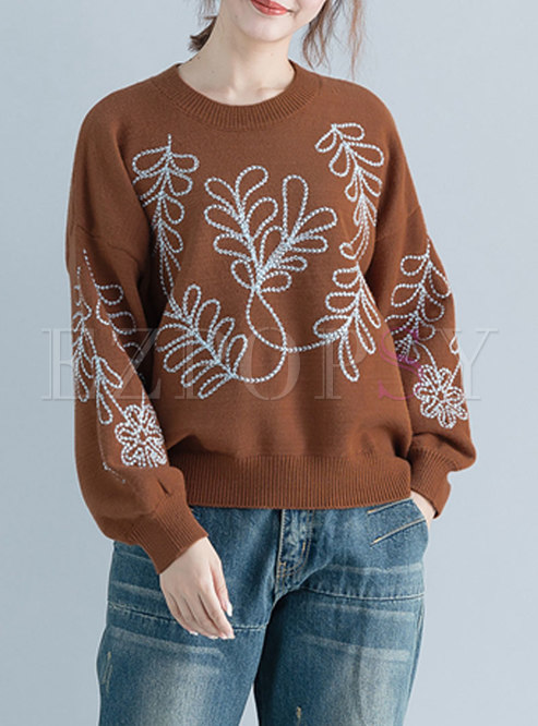 Trendy Caramel Plus Size Pullovers All-matched Sweater