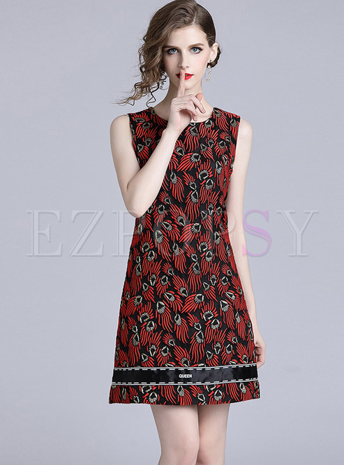 Fashion Sleeveless Print High Waist Mini Dress