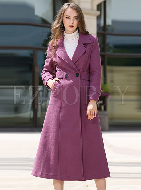Outwear | Jackets/Coats | Purple High Waisted Long Cashmere Peacoat