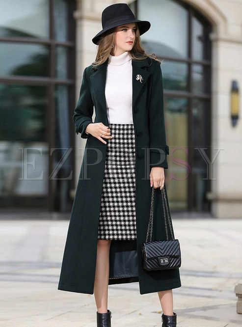 Dark Green Waisted Belted Cashmere Overcoat
