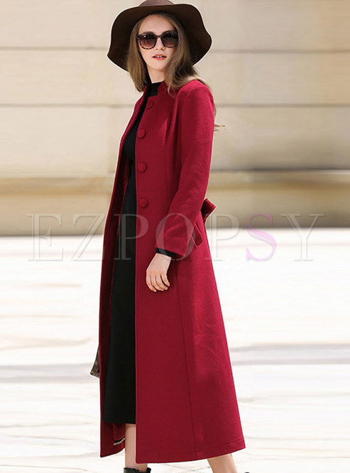 Outwear | Jackets/Coats | Red Stand Collar Hairy Long Overcoat