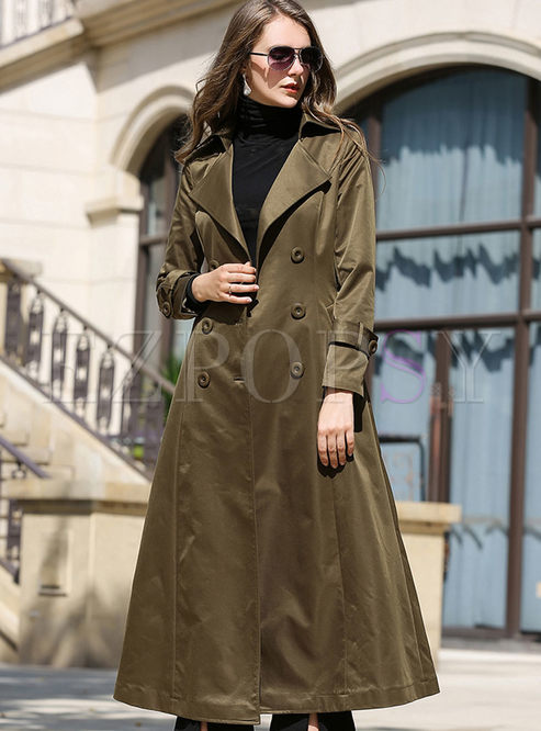 Pure Color Turn Down Collar Gathered Waist Belted Slim Coat