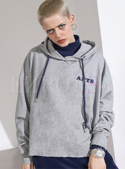 Tops | Hoodies & Sweatshirts | Casual Letter Print Hooded Tied Hoodie