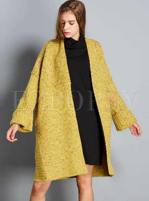 Plus Size Solid Color Knitted Zip-up Coat