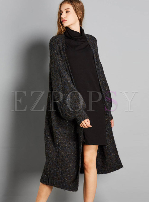 Loose Plus Size Pure Color Long Knitted Coat