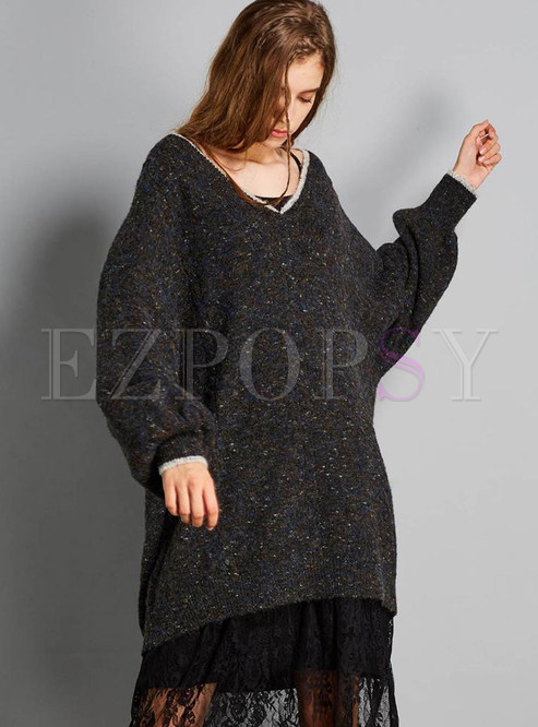 Fashion V-neck Plus Size Pullover Loose Sweater