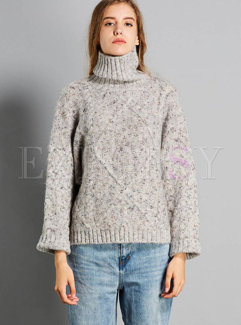 Casual Turtle Neck Plus Size Pullover Sweater