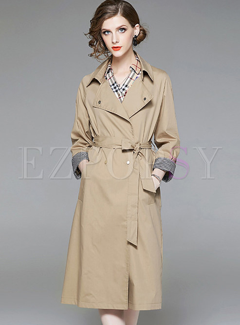 Autumn Double-breasted Tie-waist Slim Trench Coat