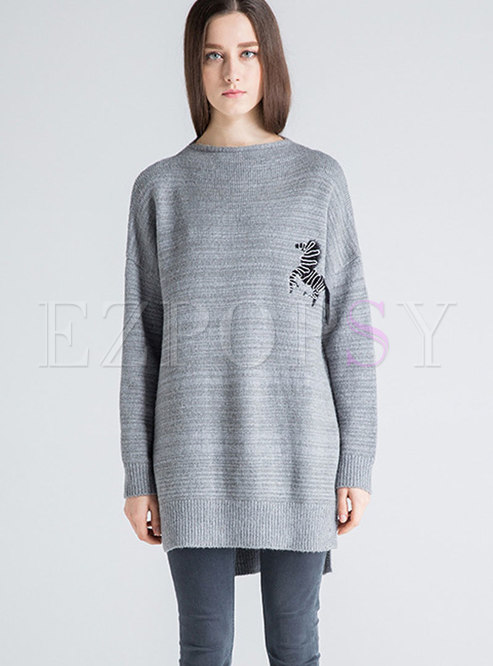 Fashion Brief Solid Color Zebra Pattern Wool Sweater