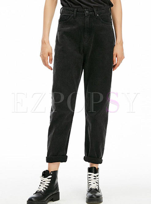 Casual Pure Color High Waist Elastic Straight Pants