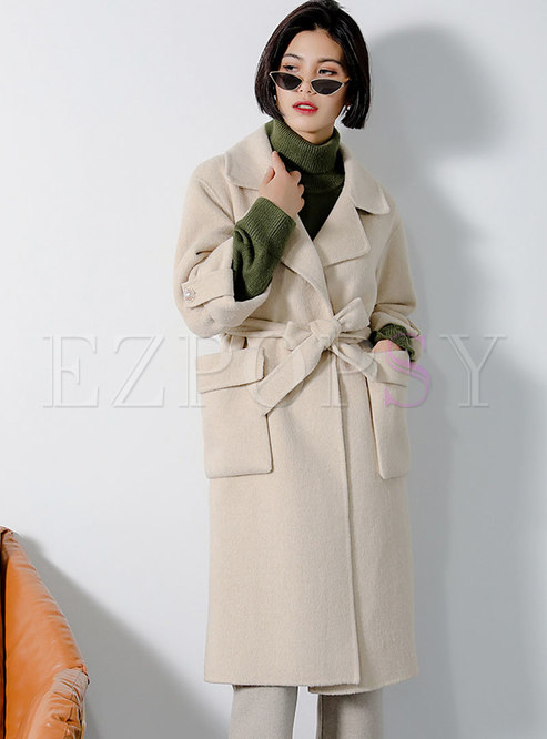 Outwear | Jackets/Coats | Pure Color Turn Down Collar Belted Slim Coat