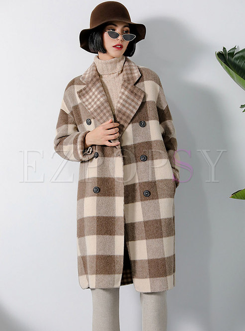 Outwear | Jackets/Coats | Elegant Grid Turn Down Collar Double-breasted ...