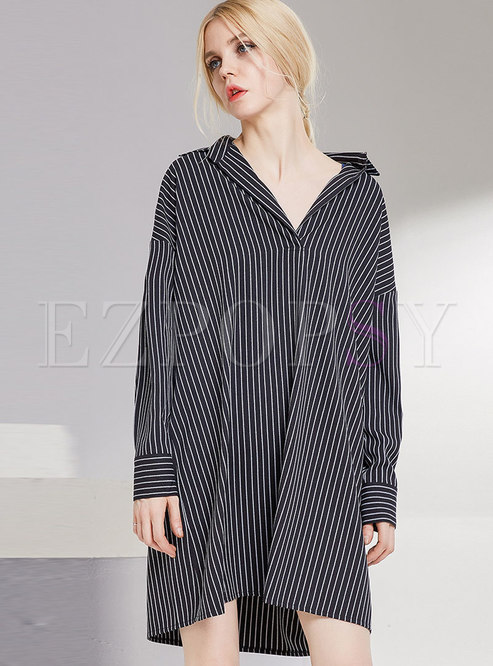 Stylish V-neck Striped Loose T-Shirt Dress