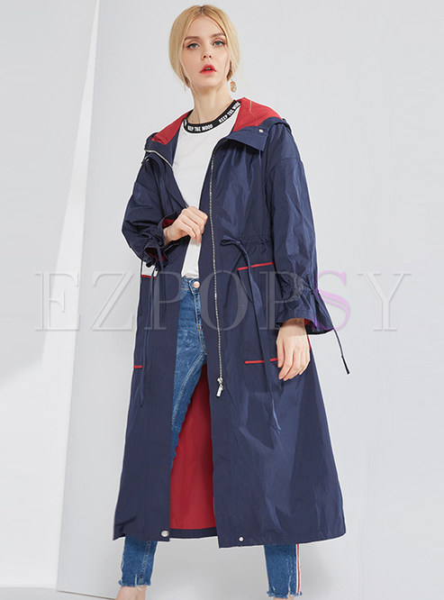 Outwear | Trench Coats | British Color-block Hooded Trench Coat With ...