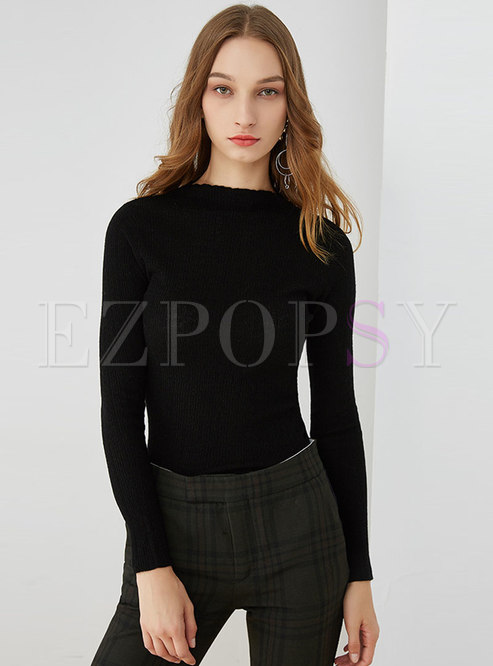 Brief Striped Half High Neck Knitted Sweater 