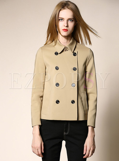 Solid Color Lapel Double-breasted Straight Trench Coat