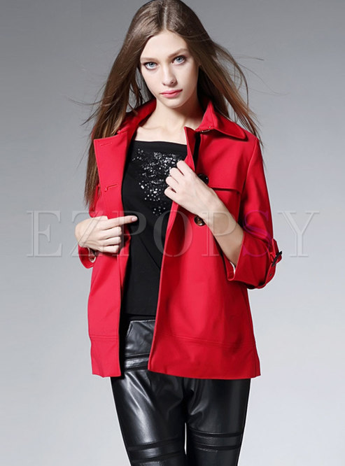 Solid Color Lapel Double-breasted A Line Short Trench Coat
