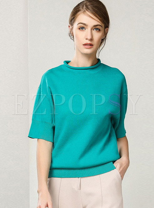 Stand Collar Cotton Loose Pullover Sweater