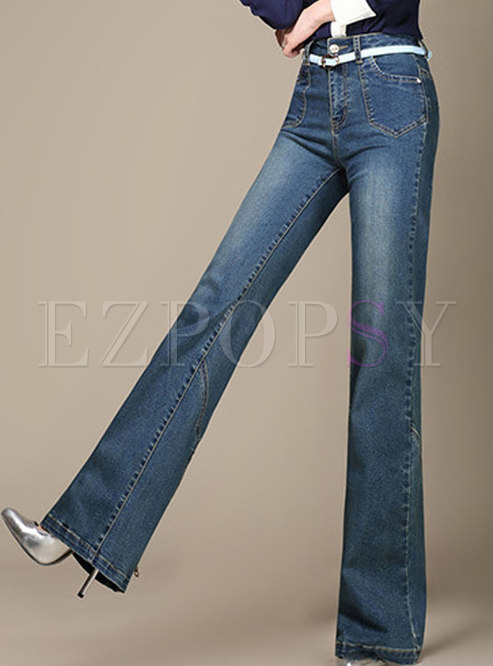 Pants | Pants | Trendy Deep Blue High Waist Slim Flare Pants