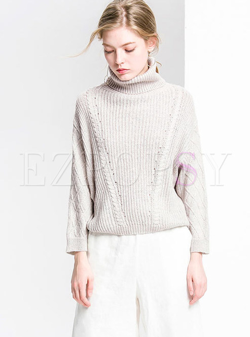 High Neck Bat Sleeve Pullover Hollow Out Sweater