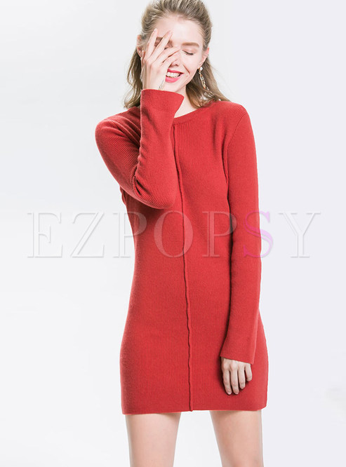 Stylish Pure Color Slit Pullover Slim Sweater