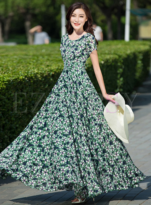 Dresses | Maxi Dresses | Bohemia Print Short Sleeve Maxi Dress