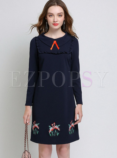 Ethnic Retro Peter Pan Collar Embroidered A Line Dress
