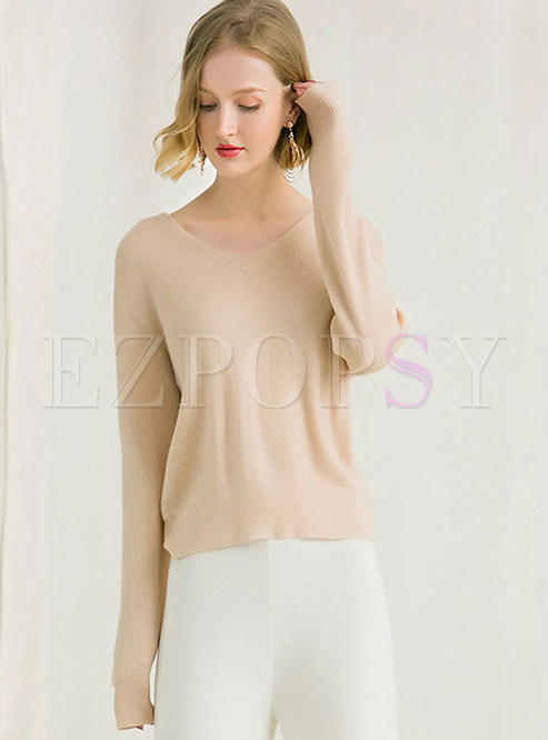 Tops | Sweaters | Trendy Solid Color Long Sleeve Backless Sweater