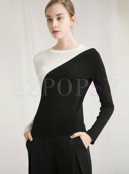 Long Sleeve Pullover Color-blocked Sweater