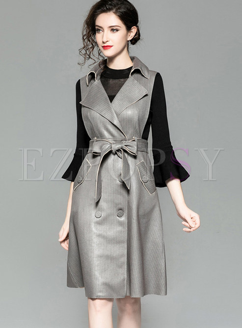 Flare Sleeve Sweater & Sleeveless Waist Dress