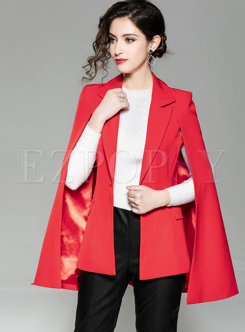 Outwear | Blazers | Fashion Red Cloak Long Sleeve Slim Blazer