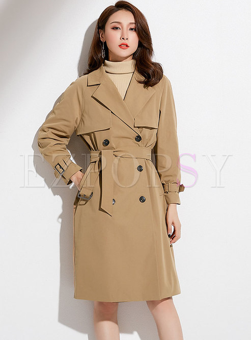 Outwear | Trench Coats | Khaki Lapel Double-breasted Trench Coat
